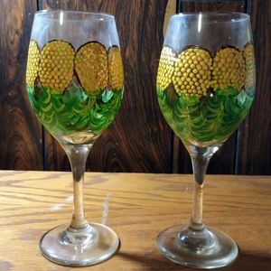 Hand Painted Upside Down Pineapple Wine Glasses Tropical Tiki Naughty Party